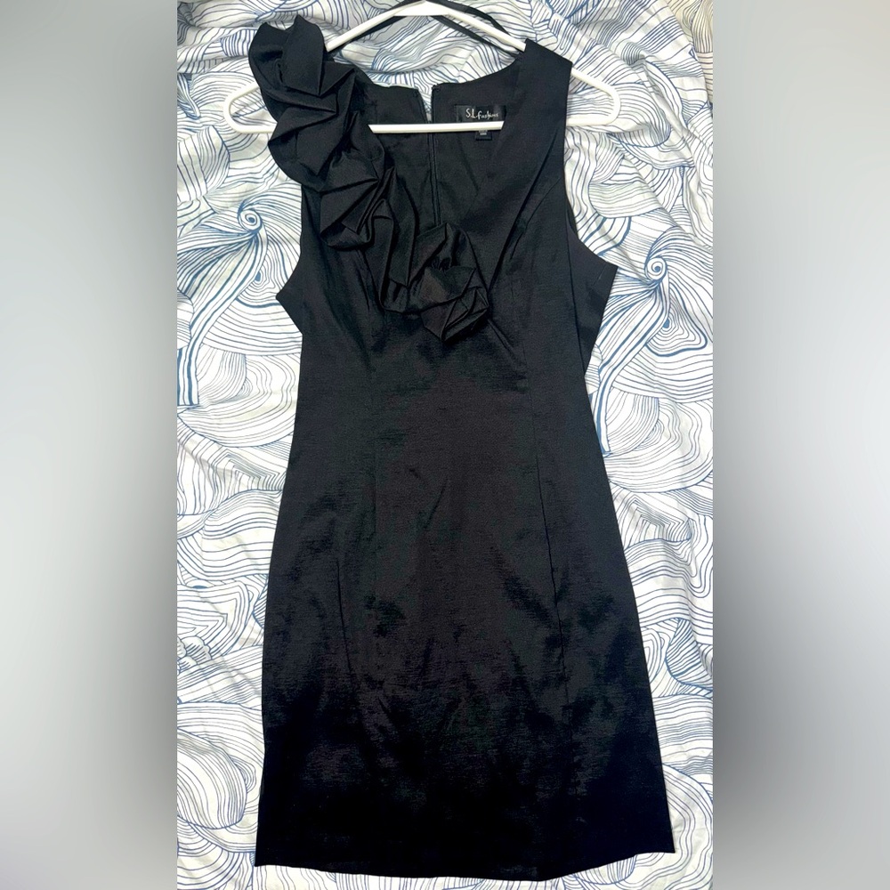 VTG 80s S.L. Fashions Sleeveless V Neck Cocktail Dress Size:8 Color:Black